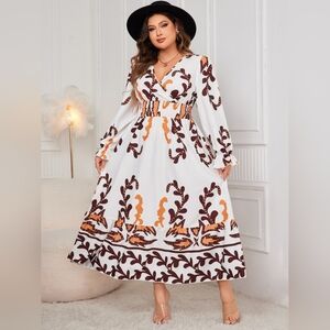 Boho Chic Hippie Farmhouse V-neck Long-Sleeve Ruffle Smocked Waist Maxi Dress